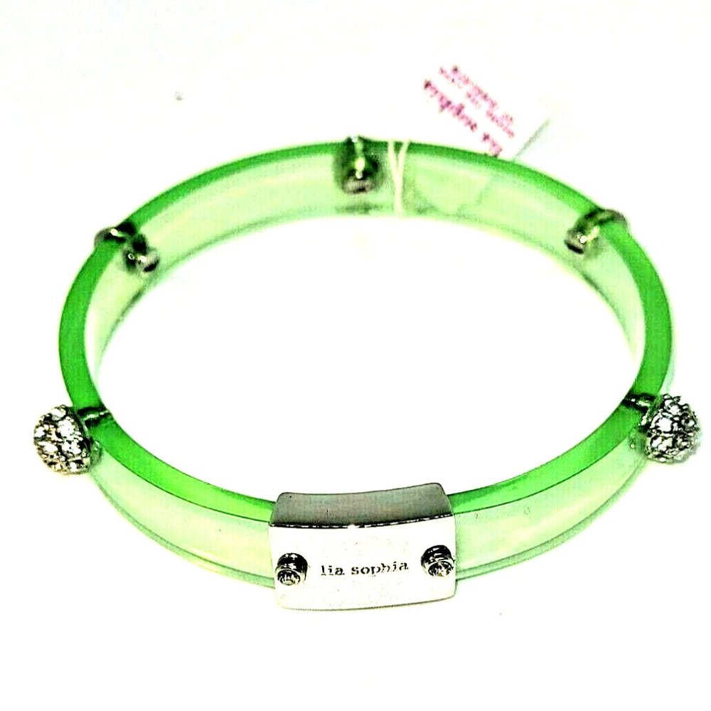 Lia Sophia Glazed Bangle Bracelet Lime Green Lucite & Crystals 8" NWT M553